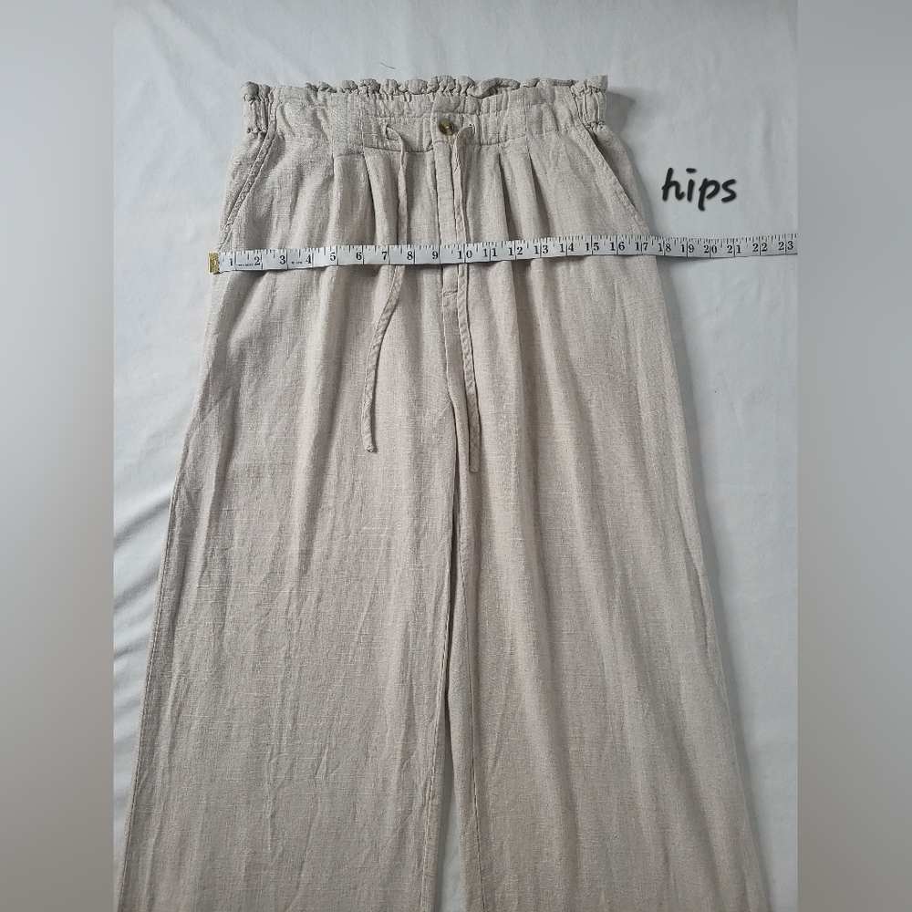 Thread + Supply High Rise Natural Wheat Wide Leg Linen Blend Pants Large - Picture 9 of 12